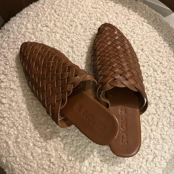 St Agni Paris Brown Woven Mules - Picture 4 of 6